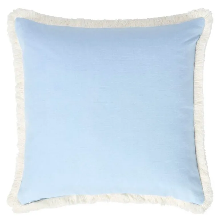 Putetrekk lin/bomull med frynser 50x50 cm blå
