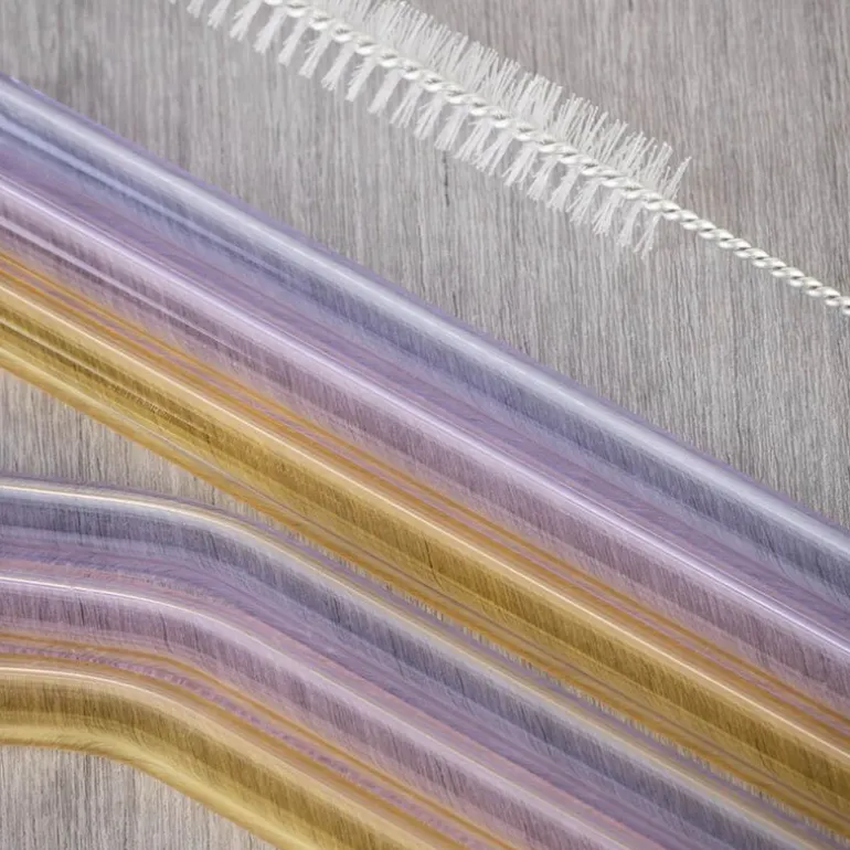 Rainbow sugerør i glass 21,5 cm 6 stk lilla/rosa/gul