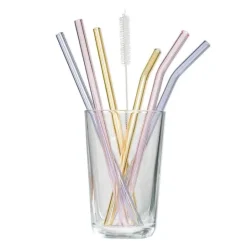 Rainbow sugerør i glass 21,5 cm 6 stk lilla/rosa/gul