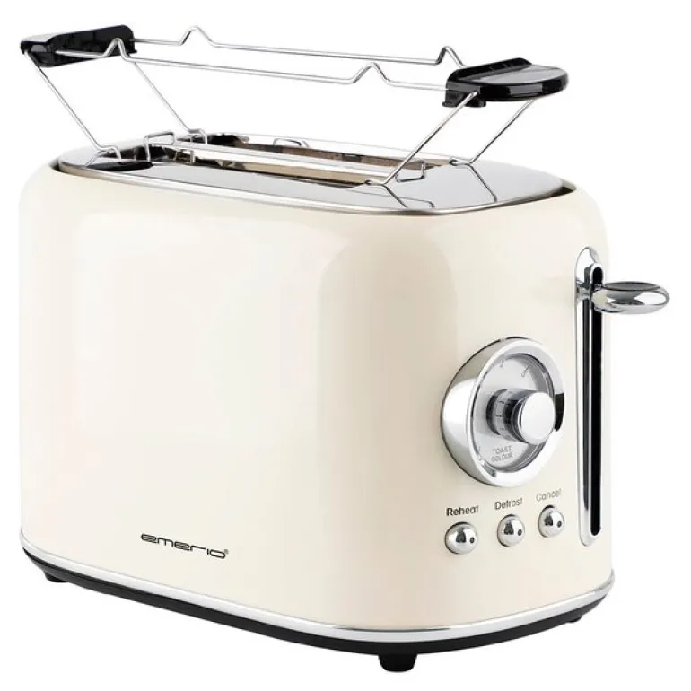 Retro brødrister med bollevarmer 2 skiver beige