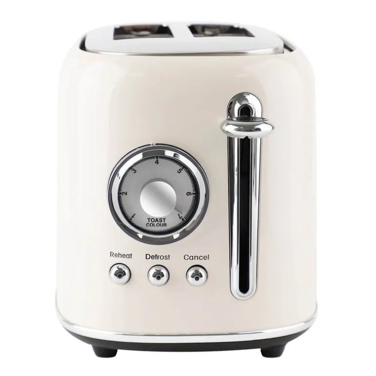 Retro brødrister med bollevarmer 2 skiver beige