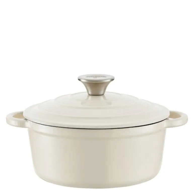 Rund støpejernsgryte 20 cm 2L krem