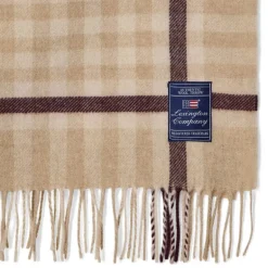 Rutete pledd ull 130x170 cm beige/fig