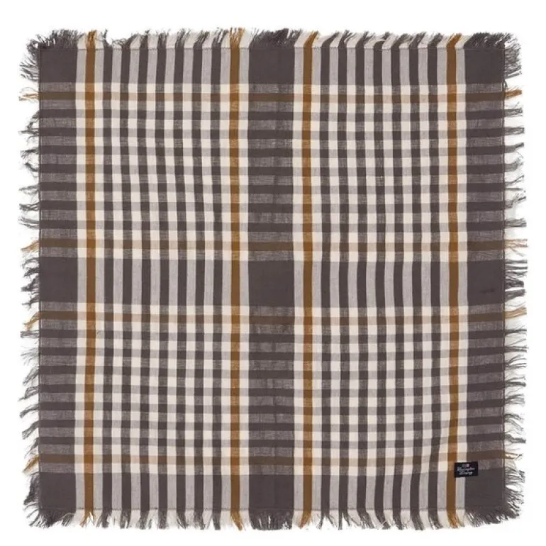 Rutete serviett med frynser 50x50 cm grå/hvit/fudge