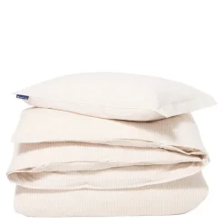 Sengesett bomullssateng 200x220 cm beige/hvit stripete