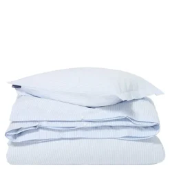 Sengesett bomullssateng 140x220 cm blå/hvit stripete