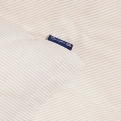 Sengesett bomullssateng 140x200 cm beige/hvit stripete