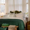 Sengesett flanell 200x220 cm rutete grønn/beige/hvit