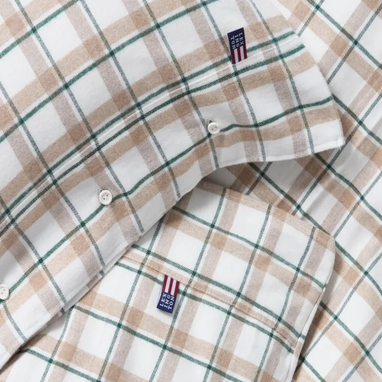 Sengesett flanell 200x220 cm rutete grønn/beige/hvit