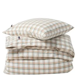 Sengesett flanell 200x220 cm rutete grønn/beige/hvit