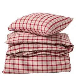 Sengesett flanell 200x220 cm rutete rød/beige