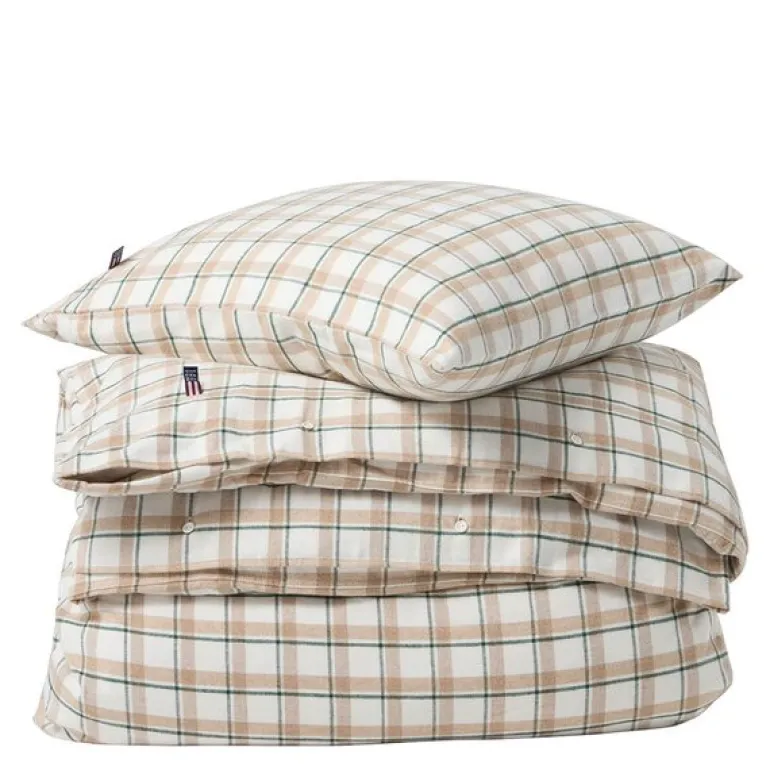 Sengesett flanell 140x200 cm rutete grønn/beige/hvit