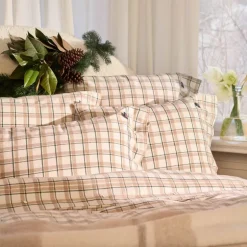 Sengesett flanell 140x200 cm rutete grønn/beige/hvit