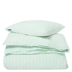 Sengesett percale 200x220 cm hvit/grønn stripete