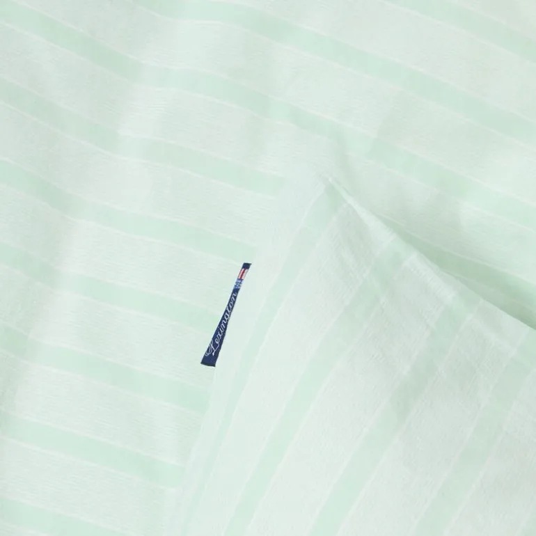 Sengesett percale 140x220 cm hvit/grønn stripete