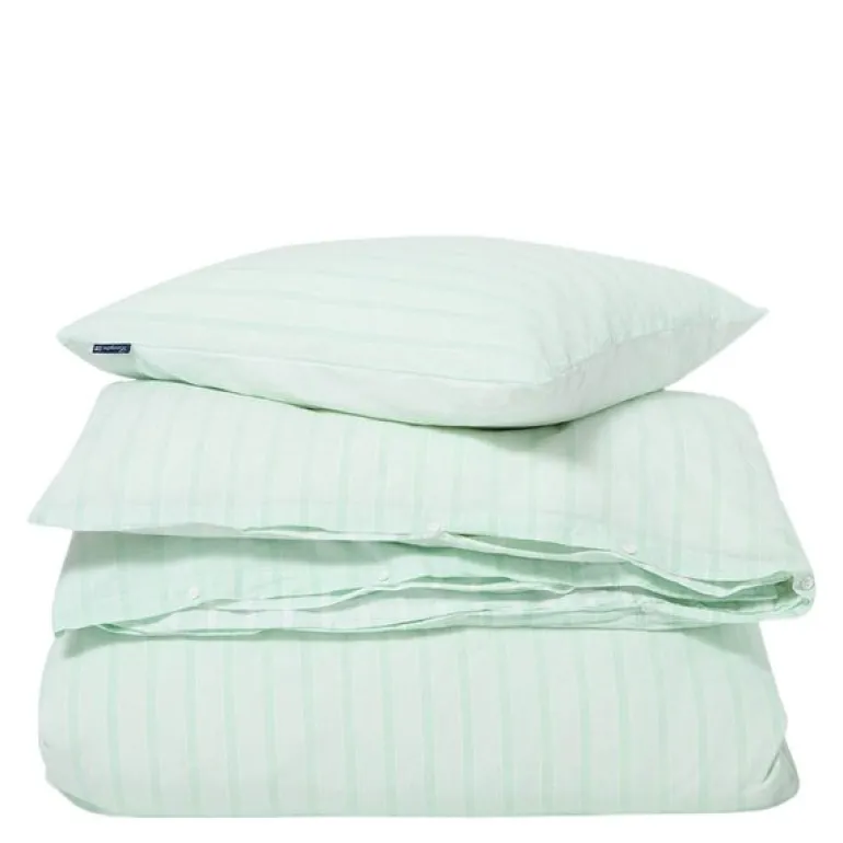 Sengesett percale 140x220 cm hvit/grønn stripete