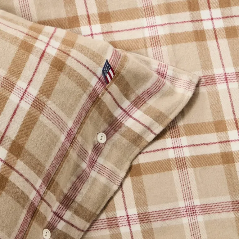 Sengesett 140x220 cm bomullsflanell rutete fudge/beige/fig