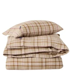Sengesett 200x220 cm bomullsflanell rutete fudge/beige/fig