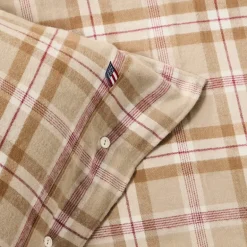 Sengesett 200x220 cm bomullsflanell rutete fudge/beige/fig