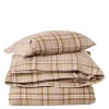 Sengesett 140x200 cm bomullsflanell rutete fudge/beige/fig