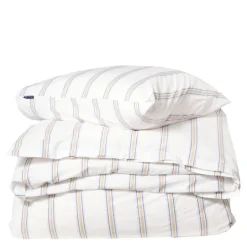 Sengesett 200x140 cm bomullspercale stripete hvit/blå/beige