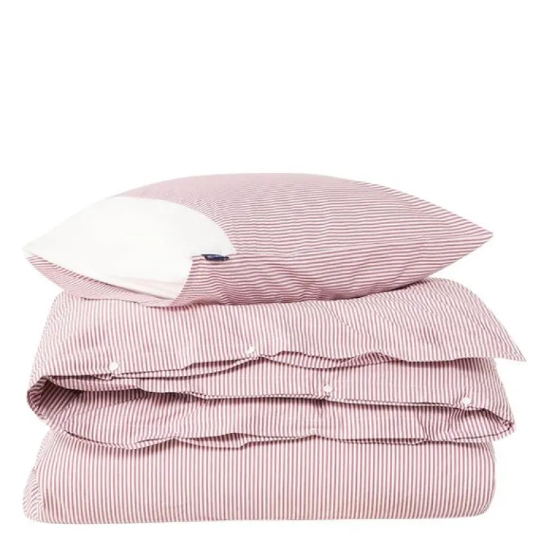 Sengesett 200x220 cm bomullspercale stripet fig/white