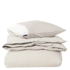Sengesett 140x200 cm bomullspercale stripet olive/white