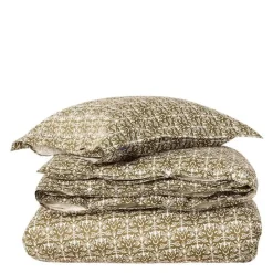 Sengesett 200x220 cm bomullssateng ornament olive/white