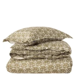 Sengesett 140x200 cm bomullssateng ornament olive/white