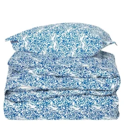 Sengesett 200x140 cm sateng blomstrete blå/hvit