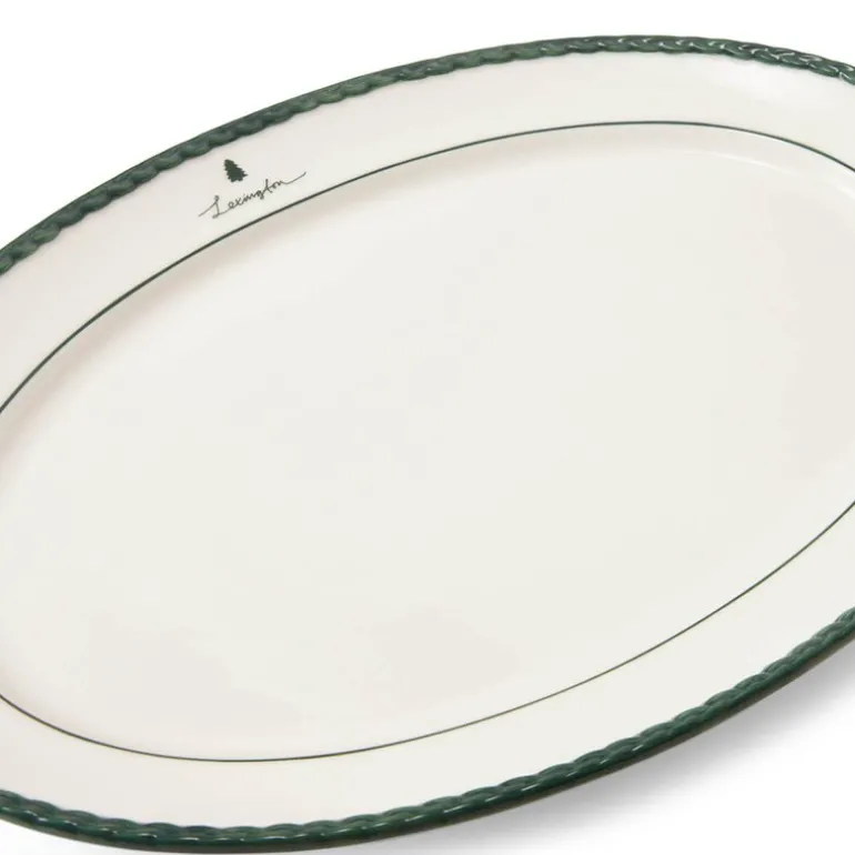 Serveringsfat 42 cm hvit/grønn