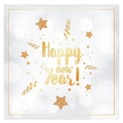 Serviett 33x33 cm 20 stk Happy New Year gull/hvit