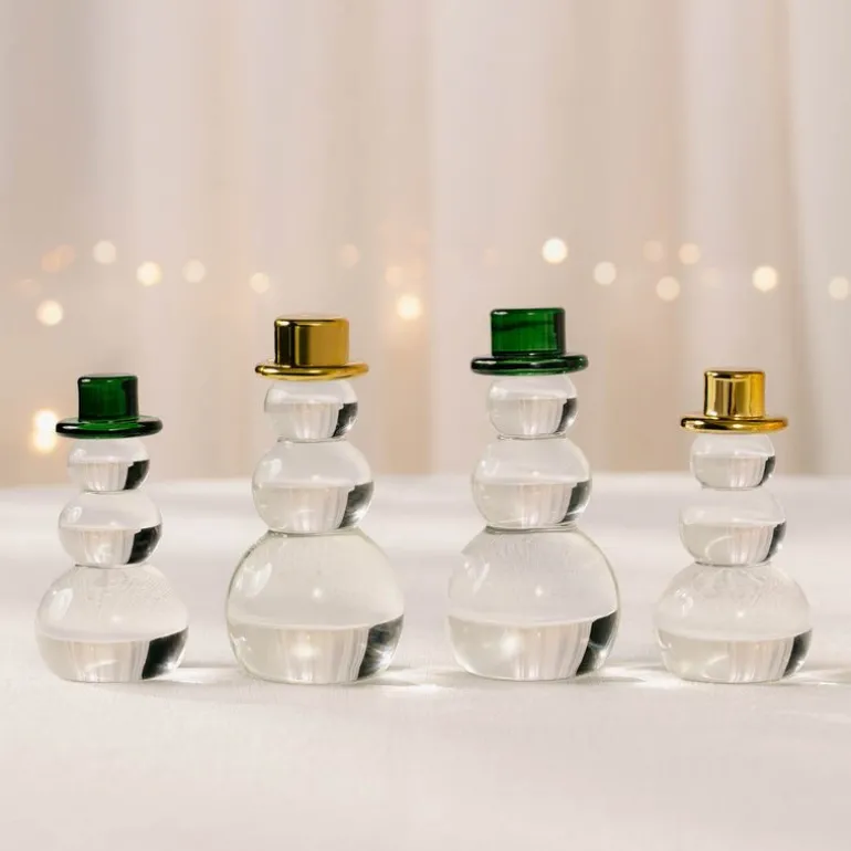 Snømann dekorasjonsfigur 9,2 cm gullhatt