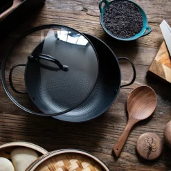 Støpejernskasserolle med Honeycomb keramisk belegg og glasslokk 26 cm
