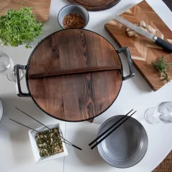 Støpejerns wok 36 cm m/glasslokk og trelokk