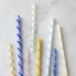 Straw sugerør celebrate lang 4 stk blå/hvit/gul