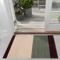 Stripes horisontal gulvmatte 90x60 cm bordeaux/green/ivory