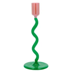 Styles lysestake glass 8,5x19,6 cm grønn/rosa