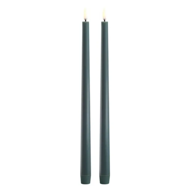Taper Candles slim LED-kronelys 2,3x32 cm 2 stk mørk grønn