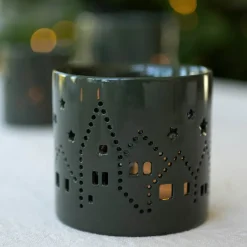 Telysholder medium 8 cm juleby grønn