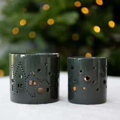 Telysholder medium 8 cm juleby grønn