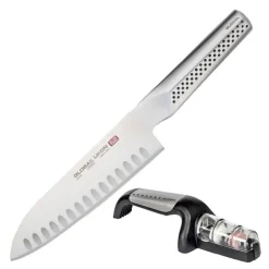 Ukon knivsett santokukniv GU-04 hulslipt 19 cm + knivsliper G-91/SB våtslip