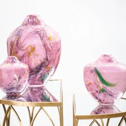 Unik skulptur kunstglass L 31 cm rosa multi