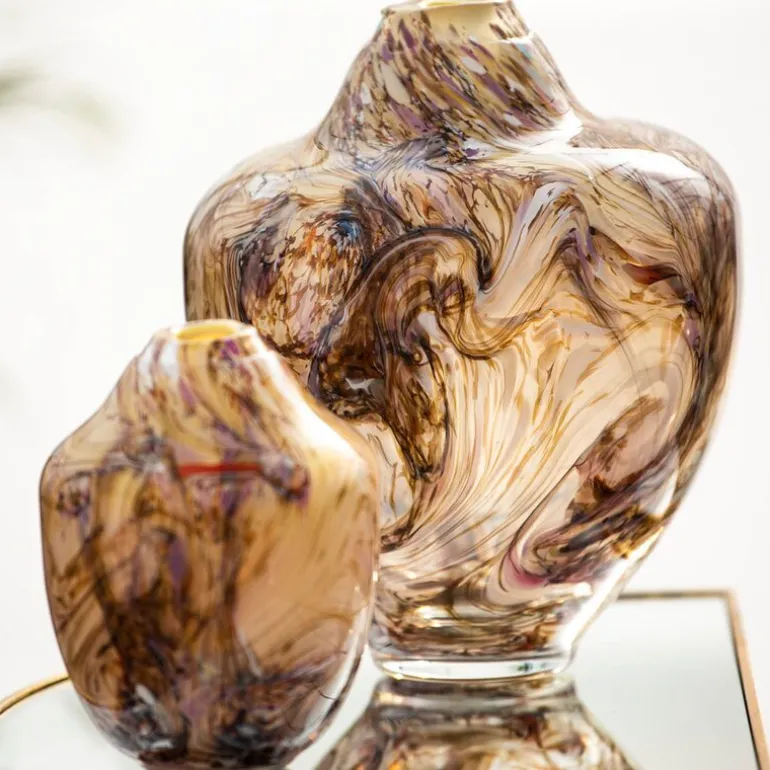 Unik skulptur kunstglass L 31 cm brun multi
