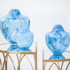 Unik skulptur kunstglass L 31 cm blå multi