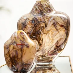 Unik skulptur kunstglass S 17 cm brun multi
