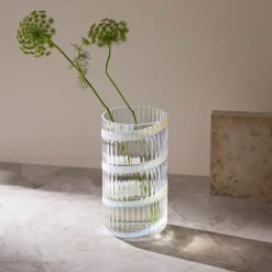 Vase munnblåst glass 25 cm swirl white