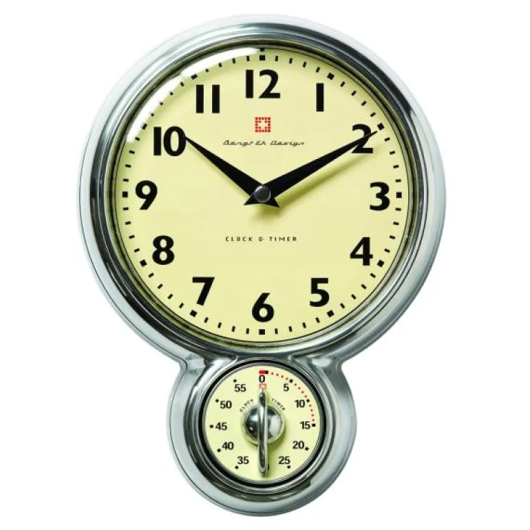 Veggklokke med timer 60 min aluminium