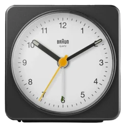 Vekkerklokke analog 7,8 cm svart/hvit