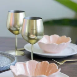 Vinglass stål GLEDE & LYKKE 45 cl 2 stk gull